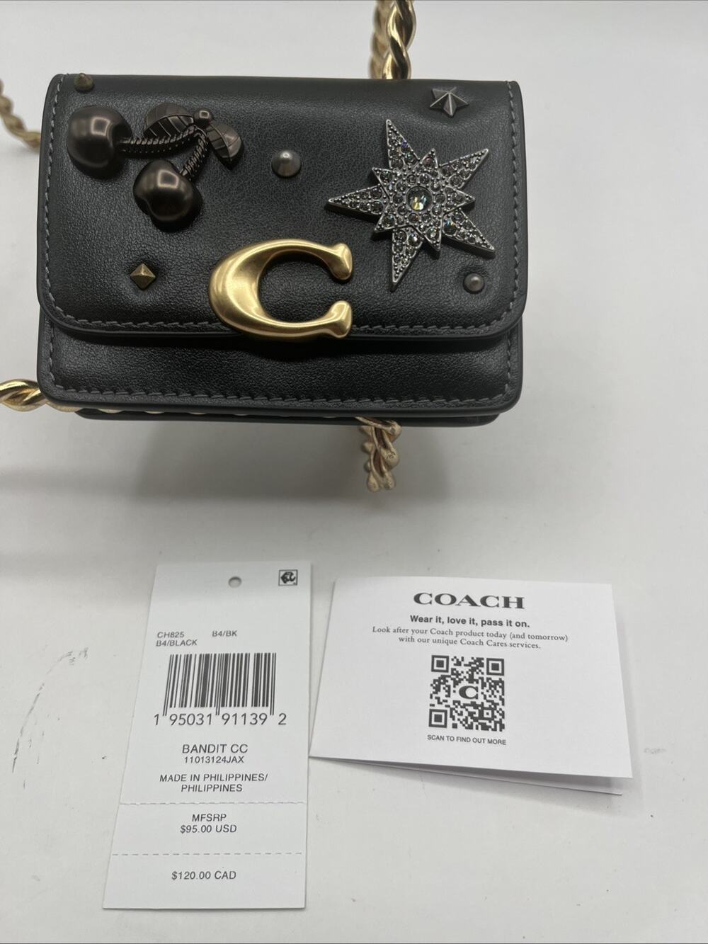Coach Create Personalized Custom Bandit Card Case CH825 Black Leather Wallet NWT